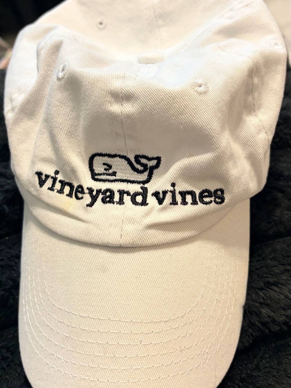 Vineyard Vines White Cap with Black Embroidered Whale